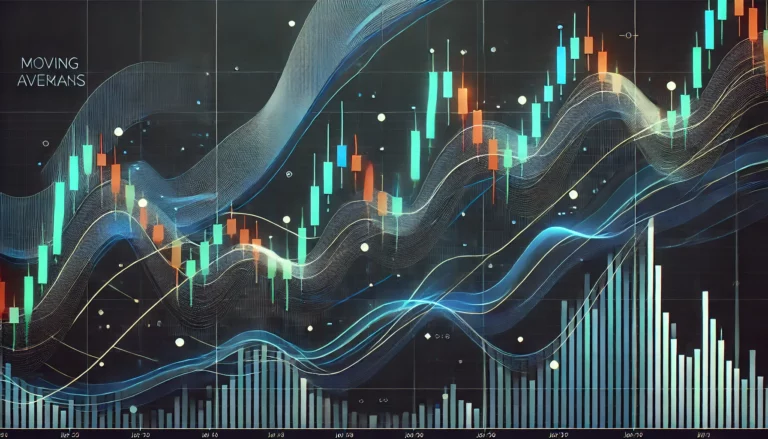 Technical analysis chart showing multiple moving average lines overlaid on stock price data with candlesticks