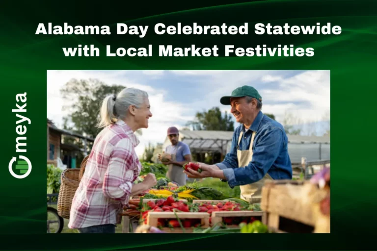People shopping for fresh produce at a local farmers market during Alabama Day celebrations across the state