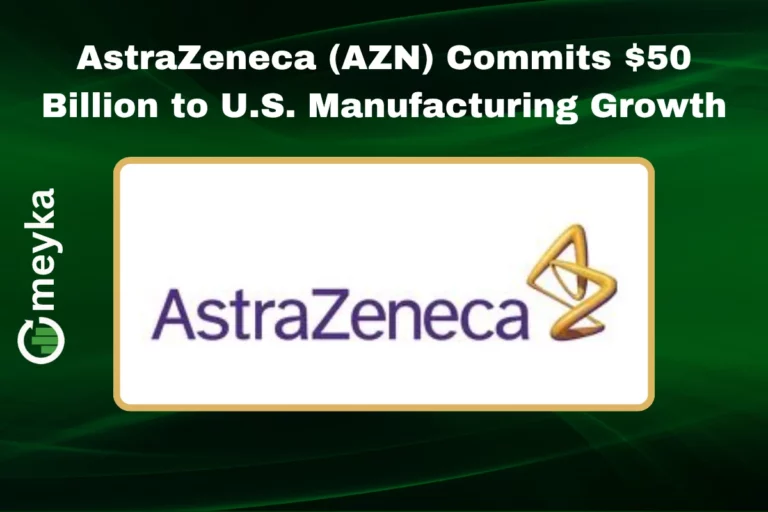 AstraZeneca logo with U.S. flag and pharmaceutical factory representing $50 billion investment in American manufacturing