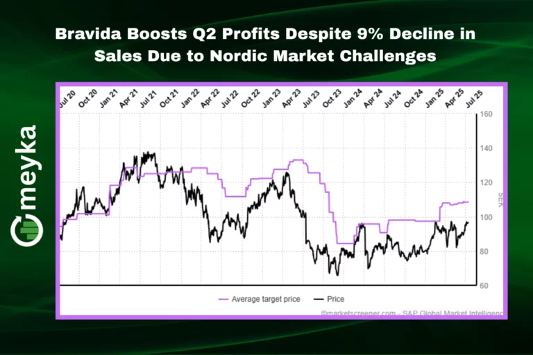 Bravida logo with financial charts showing profit rise and sales decline