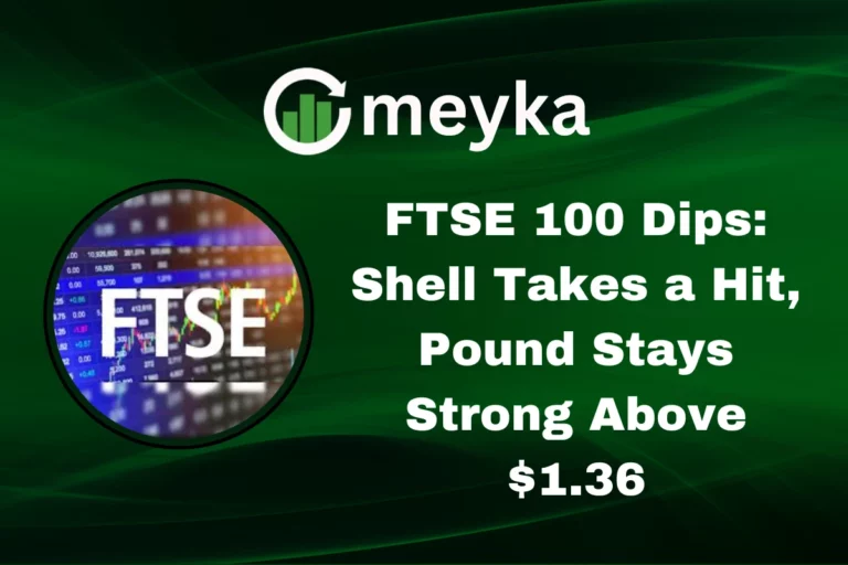 FTSE 100 chart showing decline as Shell shares drop and pound remains strong above $1.36