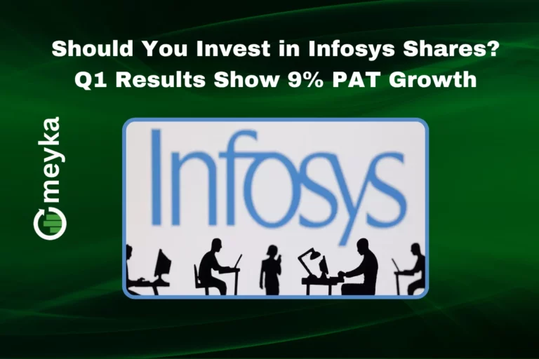 Infosys logo with a bar chart showing Q1 profit rise
