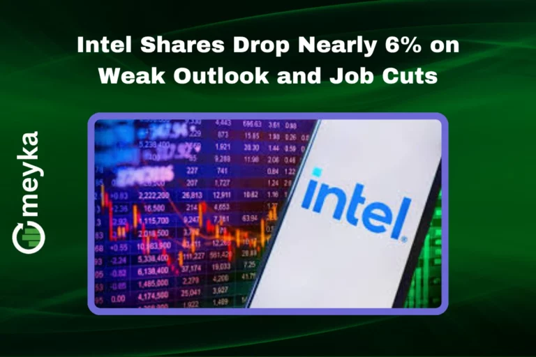 Stock chart showing Intel shares drop after earnings report and restructuring plans