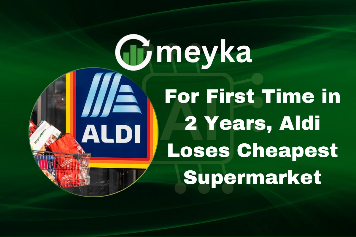 Aldi store front with price tags, symbolizing Aldi losing its cheapest supermarket title