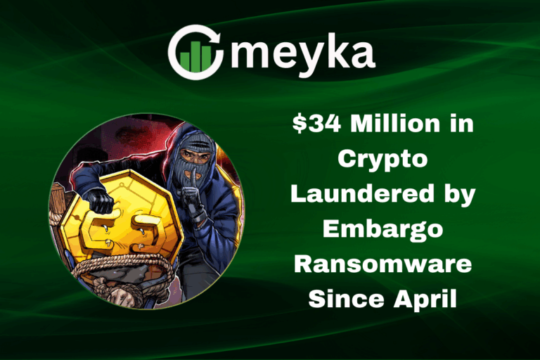 Embargo Ransomware cyber attack concept showing $34 million in cryptocurrency laundering targeting healthcare and manufacturing