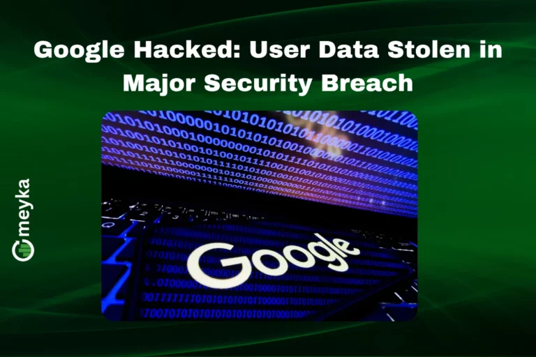 Google headquarters building with security breach warning overlay