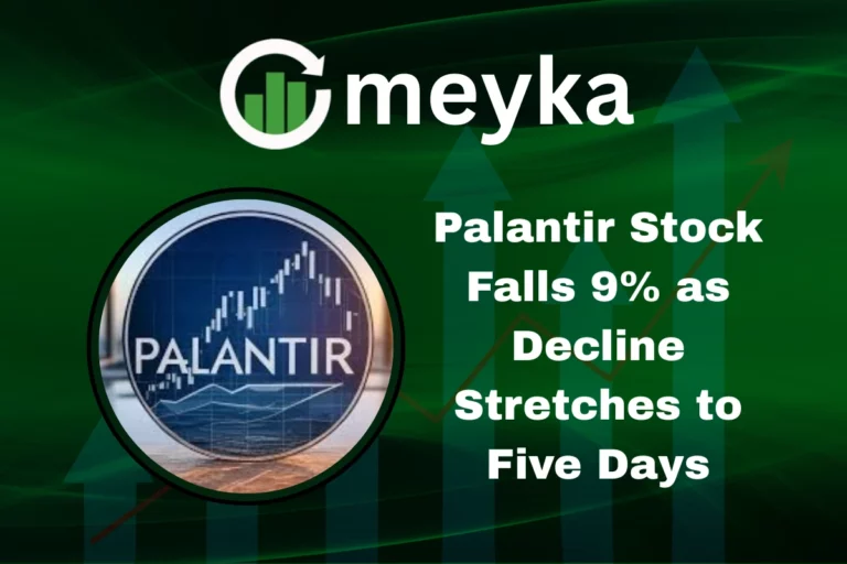 Palantir stock chart showing a sharp 9% decline over five consecutive trading days with heavy trading volume.