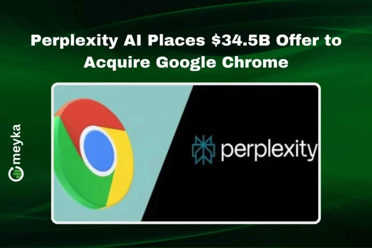 Perplexity AI logo alongside Google Chrome logo representing the $34.5 billion acquisition offer.