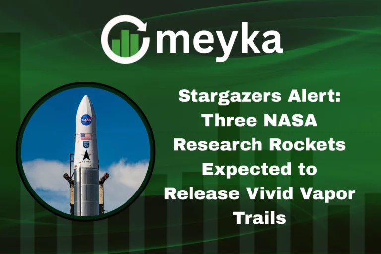 Three NASA research rockets releasing colorful vapor trails in night sky above east coast
