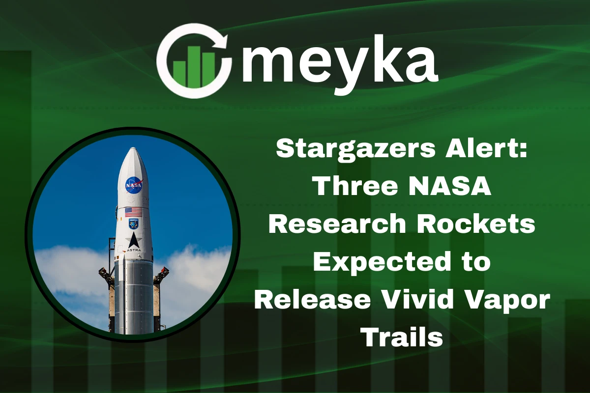 Three NASA research rockets releasing colorful vapor trails in night sky above east coast