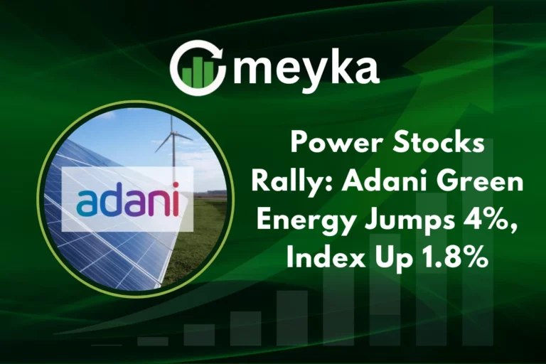 Adani Green solar and wind farm turbines with stock chart, Adani Green share movement