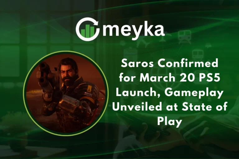Gameplay screenshot of Saros on PS5 showing combat mechanics and alien world Carcosa.