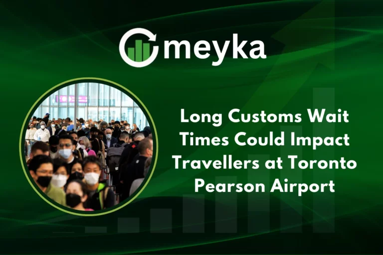Long customs lines at Toronto Pearson Airport with travellers waiting to clear security and immigration.