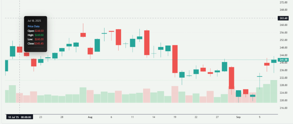Meyka AI: Oracle's Stock Chart Oberview After Surge