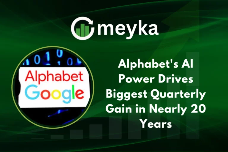 Stock chart with rising arrow representing Alphabet's AI driving record growth in earnings and market performance.
