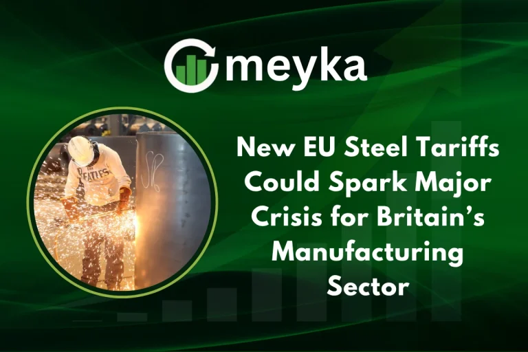 Workers at a UK steel plant with furnaces burning in the background amid new EU Steel Tariffs discussion