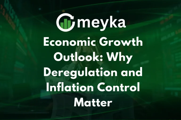 A visual concept of Economic Growth showing graphs, rising GDP trends, and financial stability symbols.