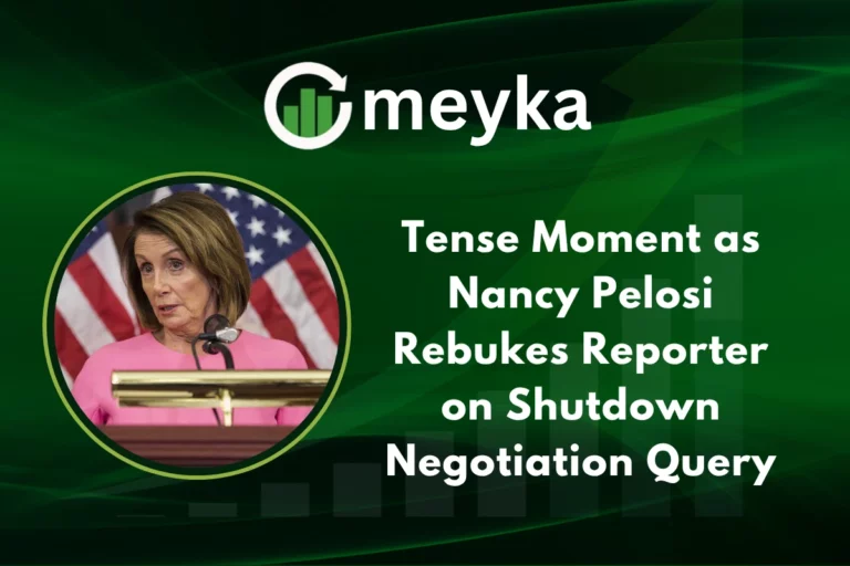 Nancy Pelosi speaking at a press conference about shutdown negotiations in Congress.