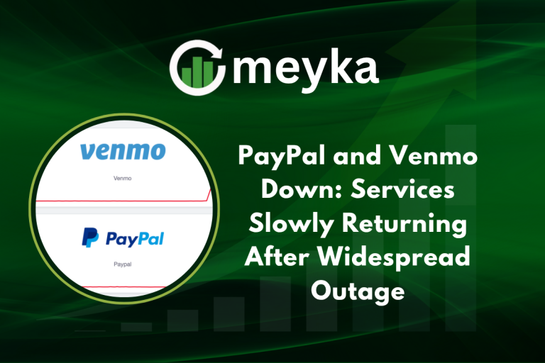 Digital UI showing PayPal and Venmo logos with “outage” indicator and error alerts