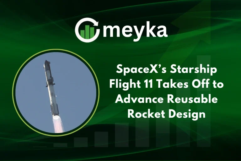 Starship Flight 11 launching from SpaceX Starbase showcasing reusable rocket design advancements.