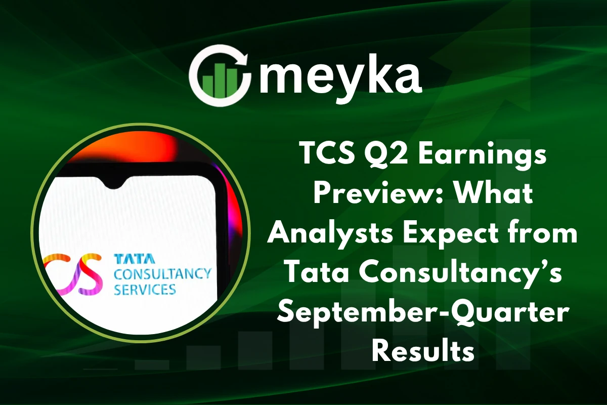 TCS headquarters building with Q2 financial results chart displayed.
