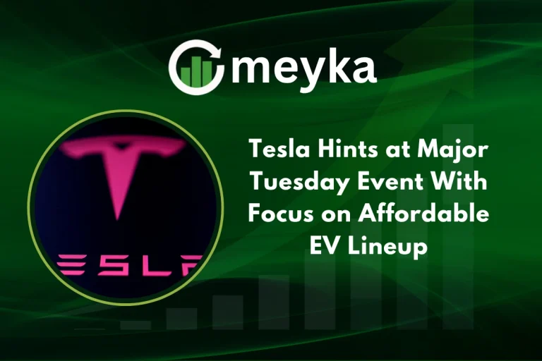 Tesla electric car on display representing market dominance in the EV industry.
