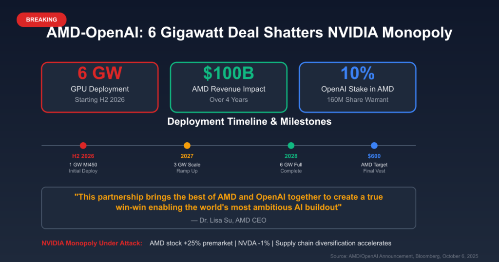AMD has signed a major deal with OpenAI to deploy six gigawatts of its Instinct MI450 chips.