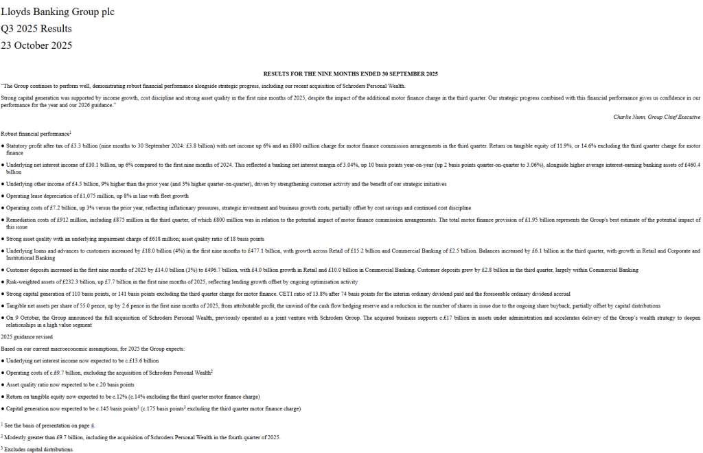 Lloyds Banking group Official Statement