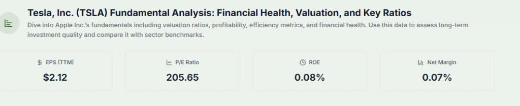 Meyka AI: Tesla Price to Earnings Ratio Overview