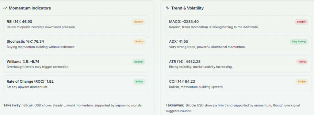 Meyka AI: Bitcoin's Indicators & Volumes Overview Dec, 2025