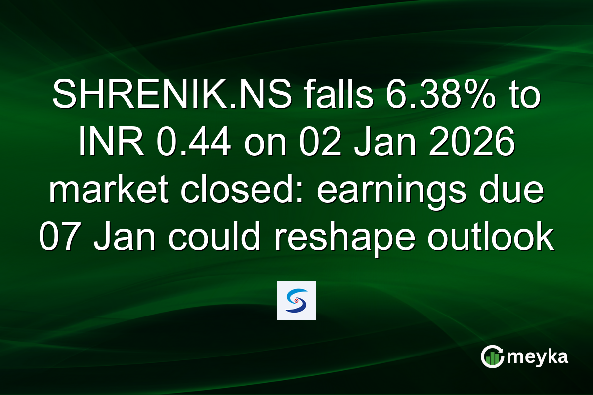 SHRENIK.NS falls 6.38% to INR 0.44 on 02 Jan 2026 market closed: earnings due 07 Jan could reshape outlook